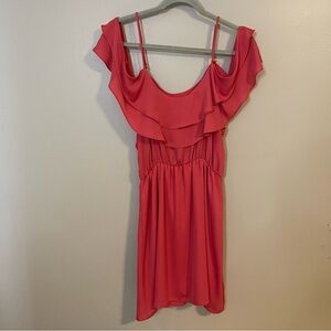 Everly Coral Sundress Flutter Sleeve Scoop Neck Dress